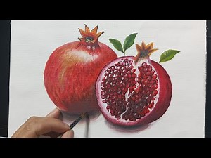 How to paint a pomegranate / step by step painting for beginners / acrylic on canvas