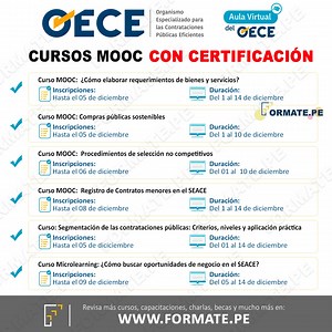 55K views · 288 reactions | Cursos virtuales gratuitos del OECE ✅Más información https://www.formate.pe/informacion-cursos-gratuitos-virtual-certificado-oece-capacitaciones-gratis-32391.html ✅ Se entregara certificación | Formate.pe - Cursos, Becas, Libros, Capacitaciones | Facebook