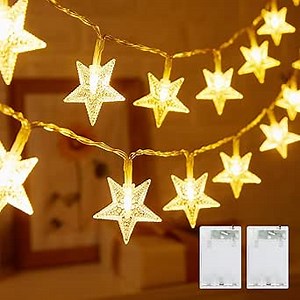 Minetom Star String Lights Battery Operated - 2 Pack 17 ft 50 LED Star Fairy String Lights with Timer, Waterproof for Indoor Bedroom Tent Loft Bed Patio Party Wedding Decor, Warm White
