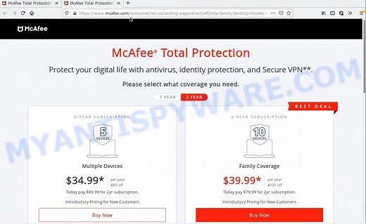 McAfee – Your PC is infected with 5 viruses! POP-UP SCAM (Virus removal guide) - MyAntiSpyware
