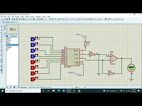 simulation of DAC(digital to analog converter) in proteus using 0808 DAC IC