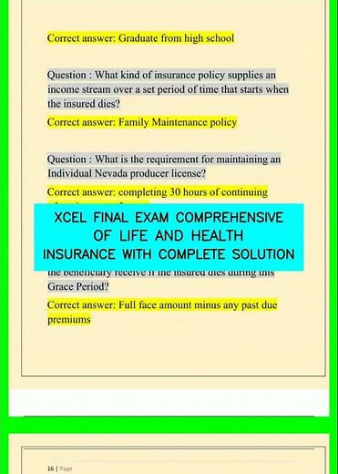 XCEL FINAL EXAM COMPREHENSIVE OF LIFE AND HEALTH INSURANCE WITH COMPLETE SOLUTION video