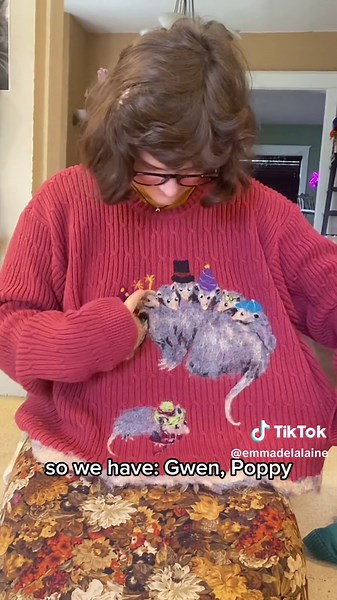 Possum felted sweater! This one is machine washable because its a cotton sweater!! But i still put it inside out and on delicate. Thanks to my awesome friend Lorelei for modeling the sweater for me!! The process for this sweater is needle felting, wet felting, machine wash, air dry. Unfortunately i don’t have time for any more art trades at the moment but i am accepting commissions! And will probably have time for a few more trades in the fall :) #emmadelalaine #needlefelting #wearableart #possu