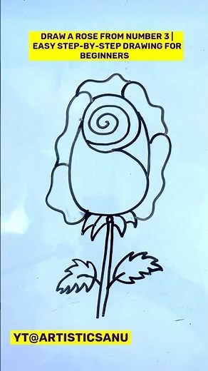 Draw a Rose from Number 3 | Easy Step-by-Step Drawing for Beginners #shorts