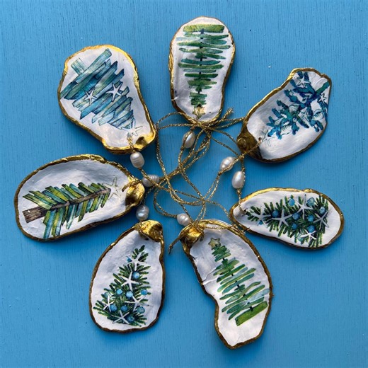 Christmas Holiday Tree Oyster Shell Ornament Set Tree Decor Handmade Gift Hostess Present Coastal Christmas Decor Thanksgiving Gift - Etsy