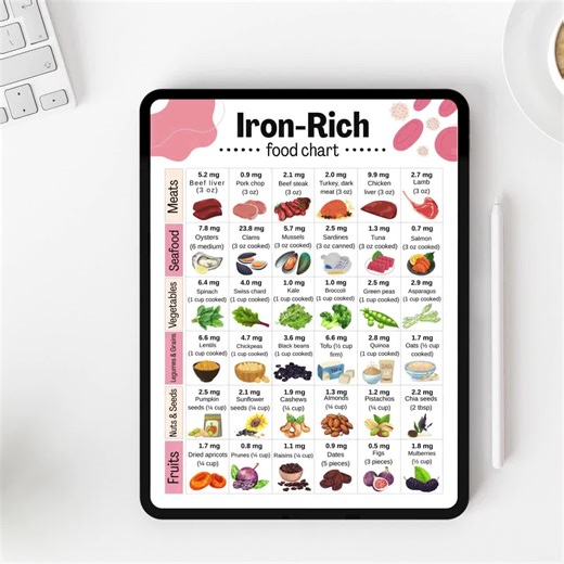 Iron-rich Foods Chart, High Iron Food List, Anemia Food Chart, Food High in Heme and Non-heme Iron Chart, Iron Grocery List Printable PDF - Etsy