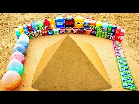 Experiment: Big Toothpaste Eruption from Pyramid, Big Coca Cola, Fanta, 7up, Chupa Chups and Mentos