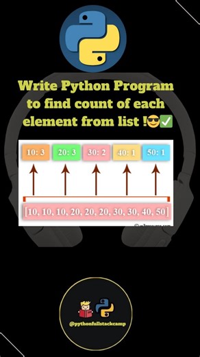 pythonfullstackcamp on Instagram: "Find the frequency of every element in a list using clean and efficient Python logic — perfect for beginners and interviews! 🧠🐍📊 Frequency of elements in list Count occurrences in list Python Python list frequency program List element counting code Python collections Counter example Find frequency of items Python Data structure list operations Beginner Python coding practice Python interview question list frequency Python logic building exercises #python #co