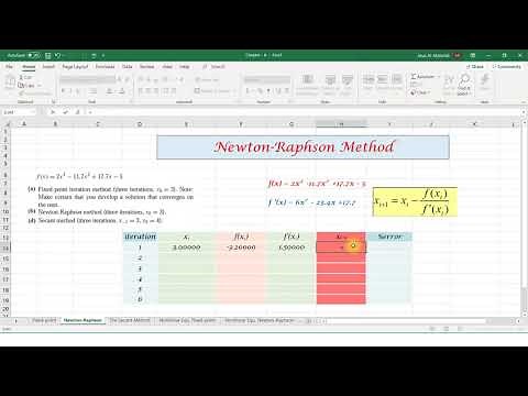 Newton Raphson using Excel- Numerical Methods