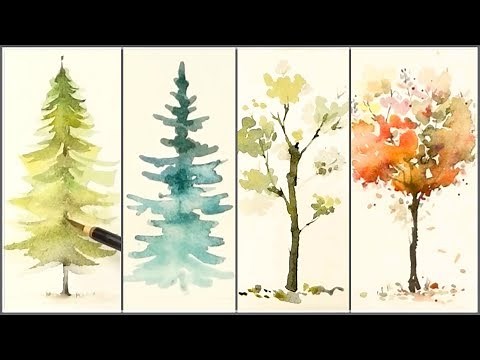 How to Paint 4 Different Trees for Beginners | Easy Watercolor Tutorials