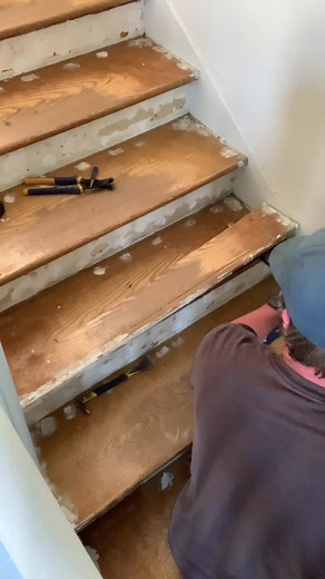 Replacing Broken Stair Tread: Sanding and Refinishing Process