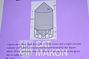 A grain silo is built from two right circular cones and a right... | Filo