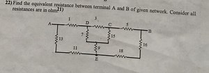 22) Find the equivalent resistance between terminal A and B of ... | Filo