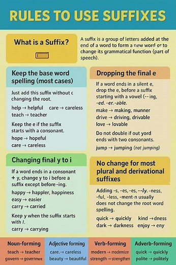 Use of suffixes in English grammar #english language , Rules with examples in English