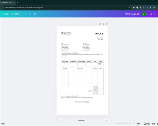 Editable Invoice Template: Canva & Word, US Format (digital Download, PDF, Printable) - Etsy
