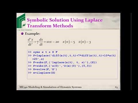 ME 340: Example, Solving ODEs using MATLAB's laplace command