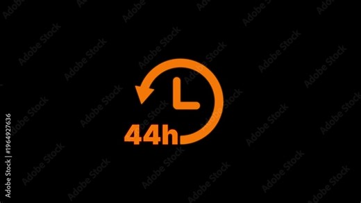 Abstract 44 hours clock with circle arrow with black background.Stopwatch icon clock with moving arrows simple animation. Clock timer, time passage waiting time animation.