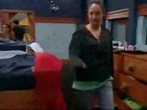 Jessica wearing the unitard after losing a bet with Eric