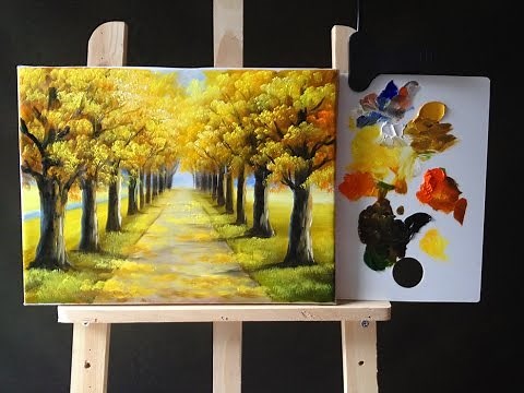 Autumn Tree Lined Road in Acrylics Tutorial Part 1