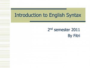 Introduction to English Syntax - SlideServe
