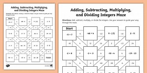 Sixth Grade Adding, Subtracting, Multiplying, and Dividing Integers Maze