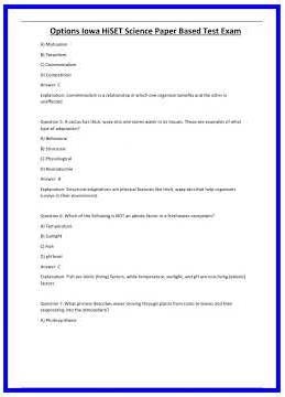 Options Iowa HiSET Science Paper Based Test Exam 636x882