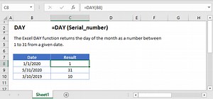 DAY Function - Get Day Number - Excel, VBA, Google Sheets