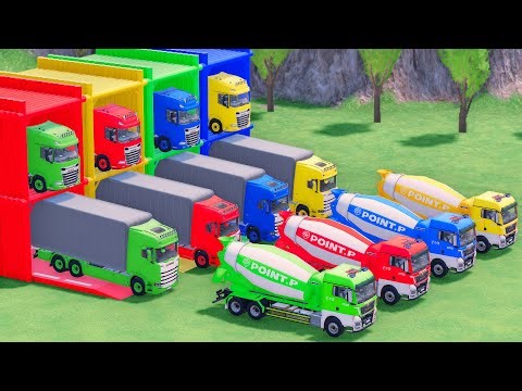 Trucks With COLORS - MAN MIXER TRUCK and SCANIA BOX TRUCK with FLATBED TRAILER TRUCK - FS22