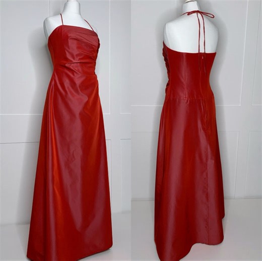 Vintage Prom Dress, Retro Graduation 1990s Red Taffeta, Halter Neck Evening, Formal, Party, Prom, Ball, Black Tie, Special Occasion UK 8 - Etsy