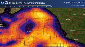 *** This post is outdated, see https://www.facebook.com/NWSRapidCity for the latest *** When can you expect snow in your area? This animation shows the probability of accumulating snow at a given hour from this afternoon through Sunday morning. A band of snow will likely develop from southwestern SD through far northeastern WY late this afternoon into this evening, then lift northeastward into tonight. Best chances for snow tonight through midday tomorrow will be across northwestern SD and far n