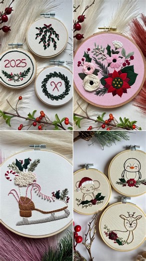 Anna • Hand Embroidery & Art🪡🌸 on Instagram: "We’re close to Christmas, but there’s still lots of time to cozy up and create something festive 🎄❤️ Head to my shop to find all holiday patterns, ready to download and stitch now! 🫶🎁 #christmasdiy #cozycrafting #embroiderypattern #christmasembroidery #handmadeembroidery"