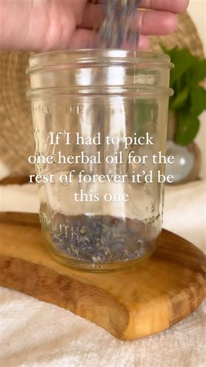 I would pick lavender oil. What would you pick? I’d pick lavender for two reasons. One, because it grows where I live and two, it can be used for so SO many things. Scar oil Itchy dry rashes Bug bites Headaches Mood relaxer Body butter Skin soother Face Oil Body lotion Massage oil Bath oil Sleep balm It’s a long list for this medicinal herb. This is the last of last summer’s lavender harvest so it feel extra special to be infusing it into an oil. And it still smells so fresh and potent. In 4-6we
