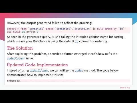 How to Fix the Yajra DataTables orderColumn Issue in Laravel 7