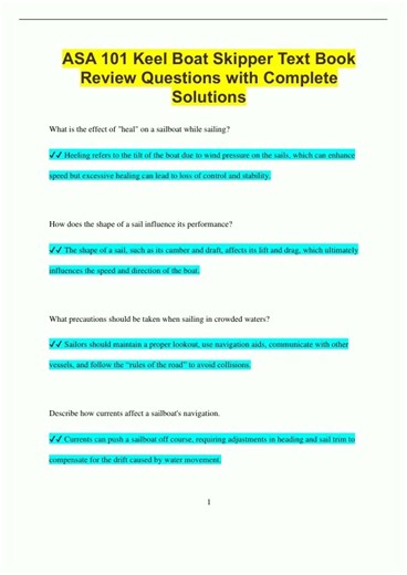 ASA 101 Keel Boat Skipper Text Book Review Questions with Complete Solutions2406