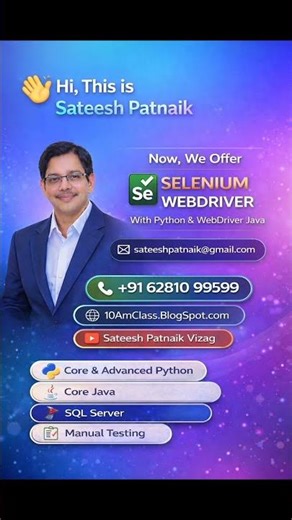Selenium WebDriver With Python By Sateesh Patnaik| Check Desc👇For More Details #shorts #shortvideos