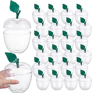 24 Pcs Christmas Large Apple Containers Plastic Apples Container Bobbing Apple Cookie Candy Jar Apple Shaped Favor Containers Toy Gift Filling Container Box for Holiday Wedding Party(Clear)