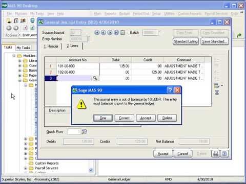 MAS 90 (Sage 100) General Ledger - Journal Entry Basics