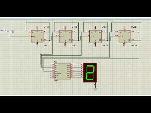 4-bit asynchronous (ripple) up-counter using Proteus. James Cleves.