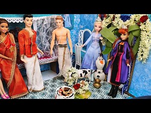 Elsa and Anna Housewarming function | New House Celebration | Barbie tiny food|Frozen Elsa house