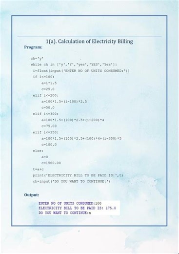 Electricity Billing Program in Python | GE3171 Problem Solving & Python Programming Lab #shorts