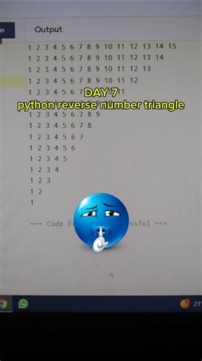 python reverse number triangle in 30 seconds | pattern DAY 7 | #python #shorts