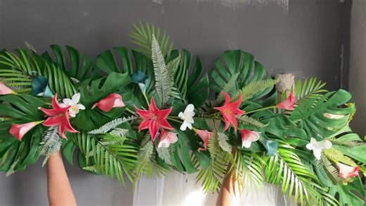 Tropical Wedding Archway Flower Swag: Coral, Teal, Palm & Monstera, Faux Flower/greenery - Etsy