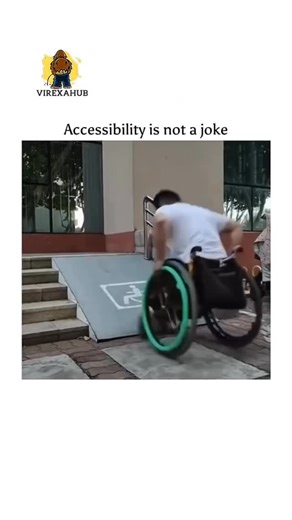 Architecture student helper on Instagram: "@shrivatsadesign_studio This video is 28 seconds long and highlights the serious message that “Accessibility is not a joke” by showcasing the immense difficulty a person in a wheelchair faces when trying to navigate a poorly designed ramp. The footage shows a man repeatedly attempting to climb a steep, metal ramp with inadequate handrails, only to slide back down each time, illustrating how thoughtless infrastructure can physically limit someone’s indep