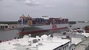 7.4K views · 126 reactions | OOCL France: Largest container ship ever to call on the East Coast passes by City Hall. 1,203 feet long and 159 feet wide. Can carry more than 13,000 containers. Here's the time lapse video in under a minute: | City of Savannah Government | Facebook