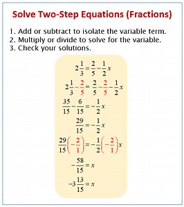Solving Two Step Equations - Fractions (examples, solutions, videos, activities)