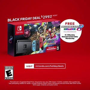 199K views · 2.8K reactions |  Black Friday deal! Get the Mario Kart™ 8 Deluxe game and 3 months of Nintendo Switch Online when you buy a specially marked system. | Nintendo Switch | Facebook