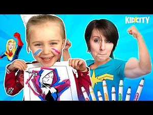 3 Marker Challenge Captain Marvel, Spider-Gwen and Wonder Woman! KidCity