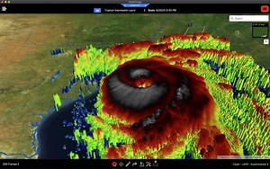 HURRICANE LAURA 3D LOOP: Here is a long duration animation of Hurricane Laura using the RadarOmega 3D satellite IR visualization. You can see how #HurricaneLaura moves inland as a classic looking powerful hurricane and then begins to weaken inland due to interaction with land. | RadarOmega