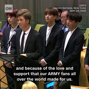 Korean boy band BTS became the first ever K-Pop group to address the United Nations this week, telling young people to "speak yourself" and believe in their own convictions: https://cnn.it/2OesaZu Watch the full speech here | CNN International