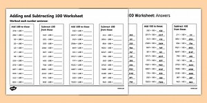 Adding and Subtracting 100 Worksheet
